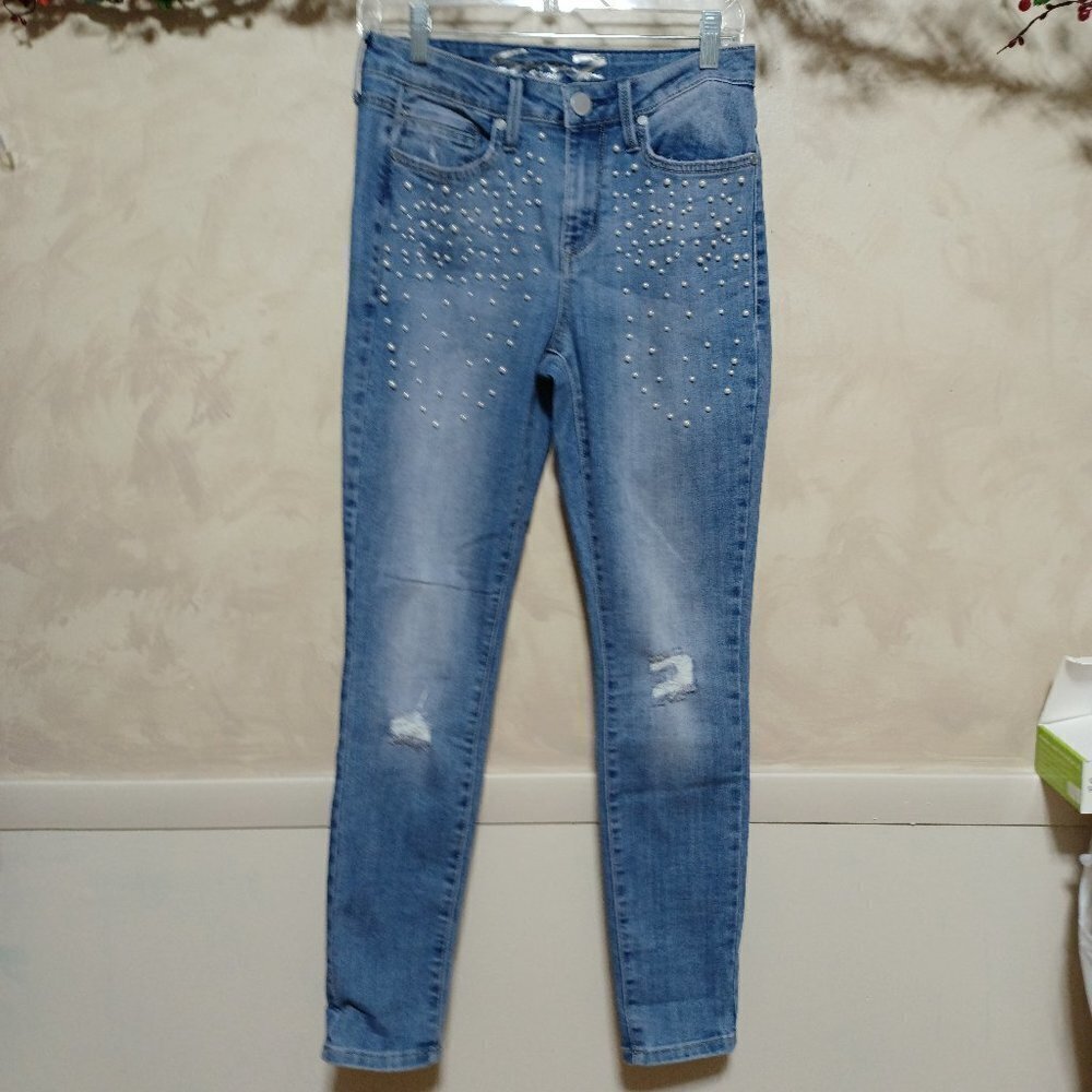 SEVEN7 Mid Rise Skinny JEANS with Pearl Looking Embellishments SIZE 4